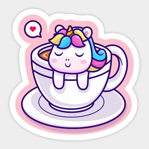 Cute Unicorn Sleeping In Cup Coffee Cartoon Sticker by Catalyst Labs